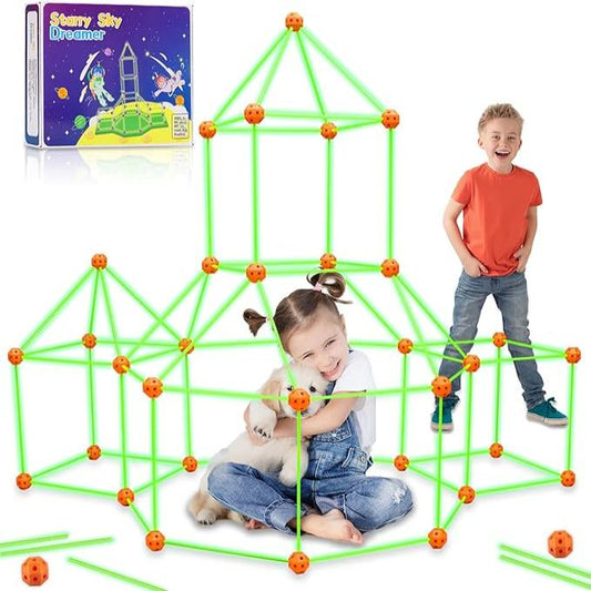 100 Pcs Glow Building Kit Toy, Fun Fort Indoor Outdoor Building Kit Toy Gift